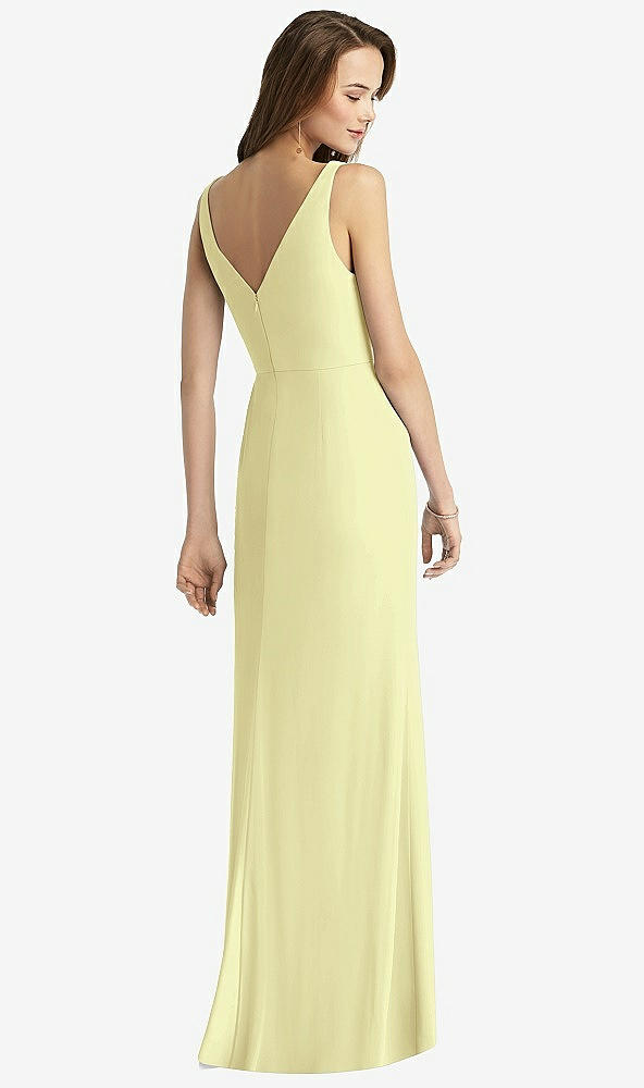 Back View - Butter Yellow Sleeveless V-Back Long Trumpet Gown