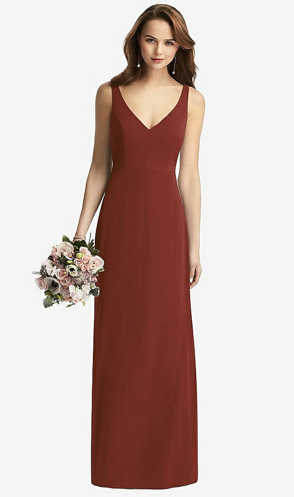 Front View - Auburn Moon Sleeveless V-Back Long Trumpet Gown