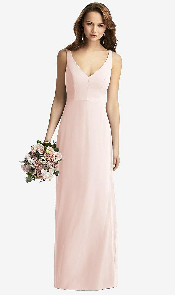 Front View - Blush Sleeveless V-Back Long Trumpet Gown