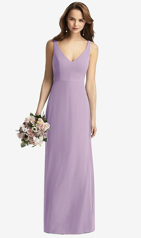 Front View - Pale Purple Sleeveless V-Back Long Trumpet Gown