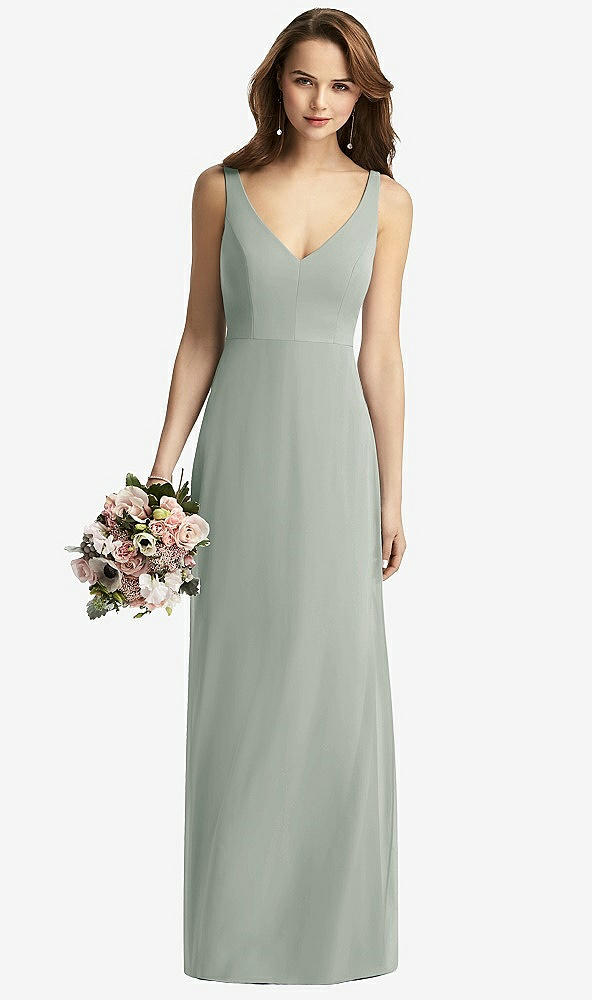 Front View - Willow Green Sleeveless V-Back Long Trumpet Gown