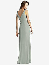 Rear View Thumbnail - Willow Green Sleeveless V-Back Long Trumpet Gown