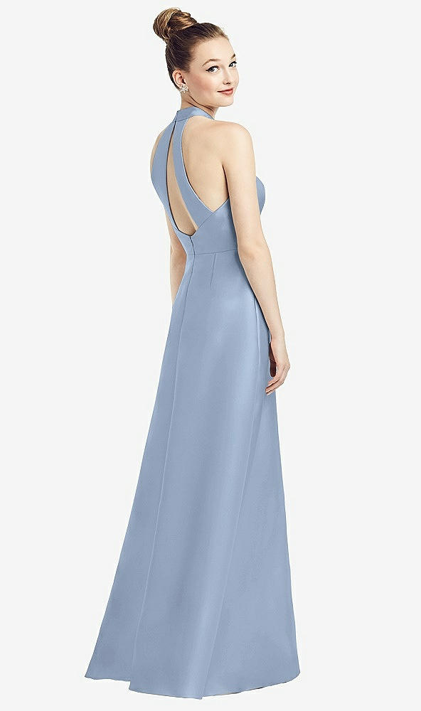 Front View - Cloudy High-Neck Cutout Satin Dress with Pockets