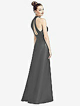 Front View Thumbnail - Gunmetal High-Neck Cutout Satin Dress with Pockets