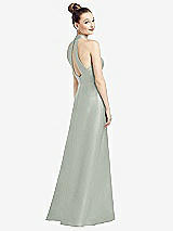 Front View Thumbnail - Willow Green High-Neck Cutout Satin Dress with Pockets