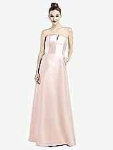 Front View Thumbnail - Blush Strapless Notch Satin Gown with Pockets