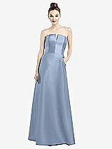 Front View Thumbnail - Cloudy Strapless Notch Satin Gown with Pockets