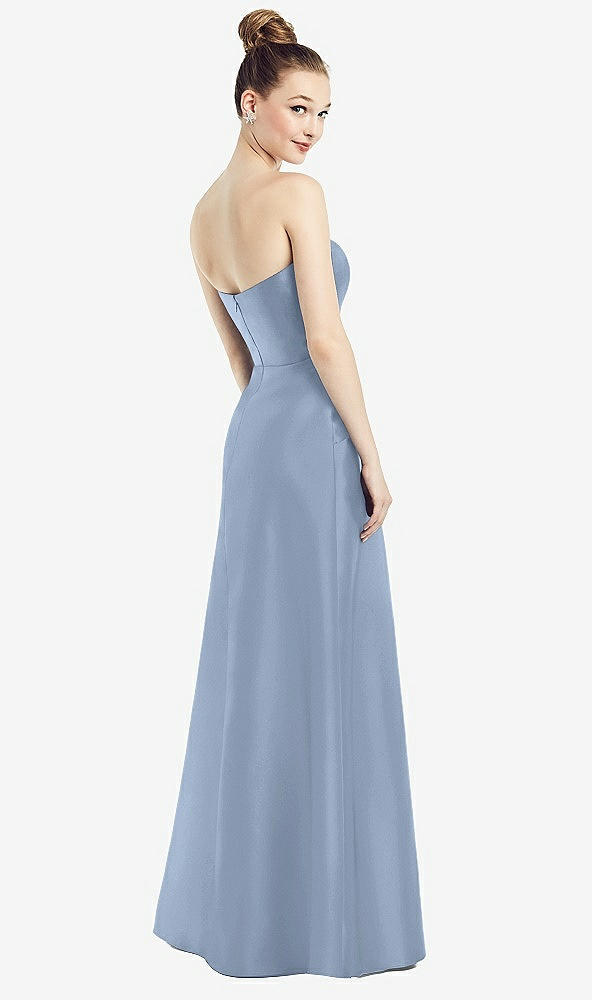 Back View - Cloudy Strapless Notch Satin Gown with Pockets