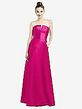 Front View Thumbnail - Think Pink Strapless Notch Satin Gown with Pockets
