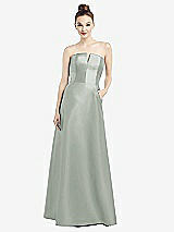Front View Thumbnail - Willow Green Strapless Notch Satin Gown with Pockets