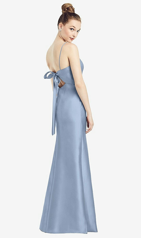 Front View - Cloudy Open-Back Bow Tie Satin Trumpet Gown