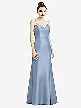 Rear View Thumbnail - Cloudy Open-Back Bow Tie Satin Trumpet Gown
