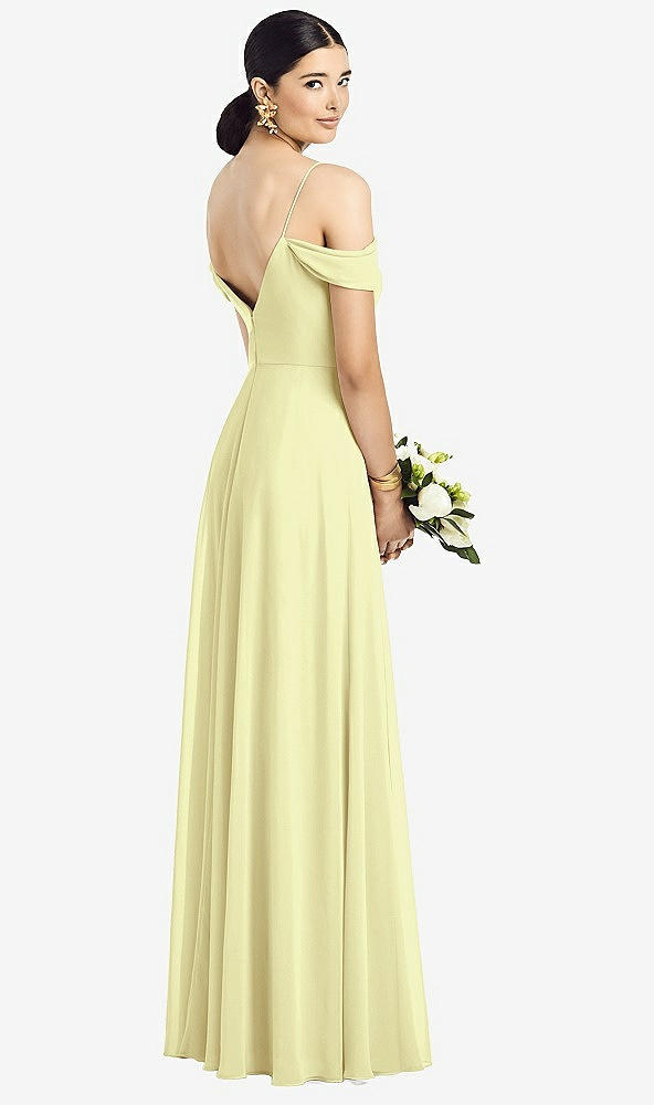 Back View - Butter Yellow Cold-Shoulder V-Back Chiffon Maxi Dress