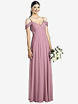 Front View Thumbnail - Dusty Pink Cold-Shoulder V-Back Chiffon Maxi Dress