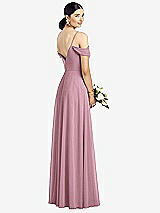 Rear View Thumbnail - Dusty Pink Cold-Shoulder V-Back Chiffon Maxi Dress