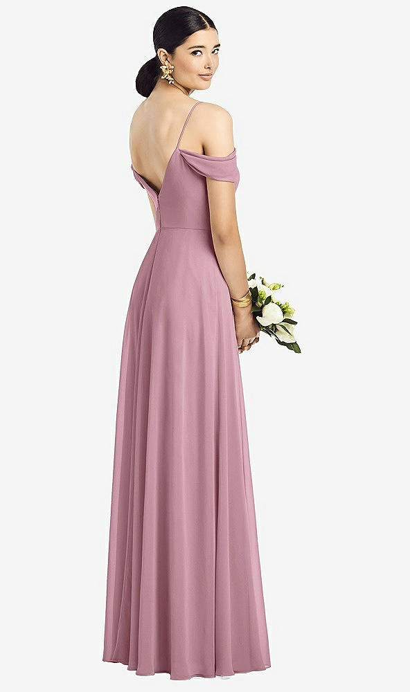 Back View - Dusty Pink Cold-Shoulder V-Back Chiffon Maxi Dress