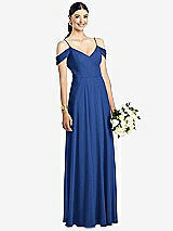 Front View Thumbnail - Classic Blue Cold-Shoulder V-Back Chiffon Maxi Dress