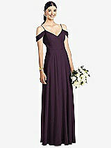 Front View Thumbnail - Aubergine Cold-Shoulder V-Back Chiffon Maxi Dress