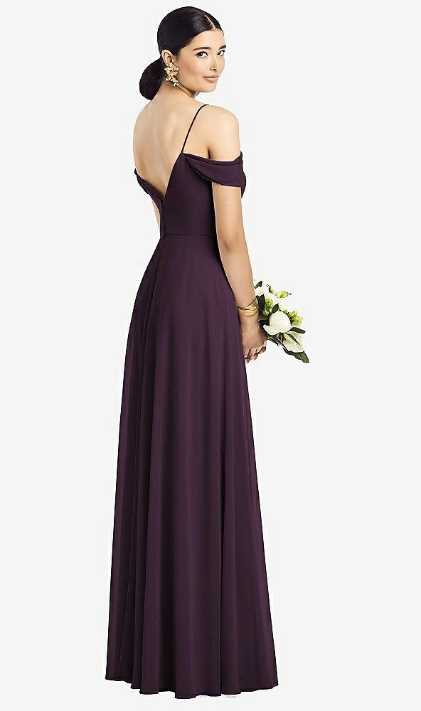 Back View - Aubergine Cold-Shoulder V-Back Chiffon Maxi Dress