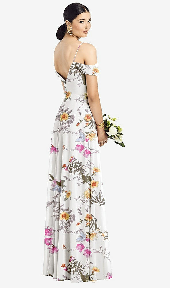 Back View - Butterfly Botanica Ivory Cold-Shoulder V-Back Chiffon Maxi Dress