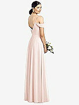 Rear View Thumbnail - Blush Cold-Shoulder V-Back Chiffon Maxi Dress