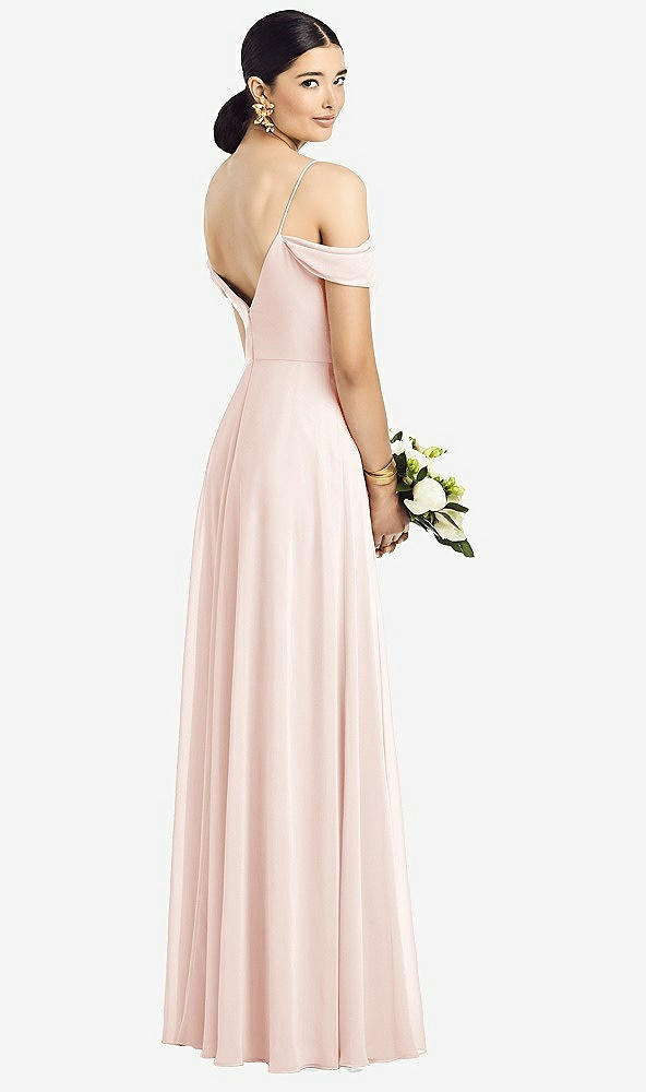 Back View - Blush Cold-Shoulder V-Back Chiffon Maxi Dress