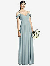 Front View Thumbnail - Morning Sky Cold-Shoulder V-Back Chiffon Maxi Dress