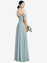 Rear View Thumbnail - Morning Sky Cold-Shoulder V-Back Chiffon Maxi Dress