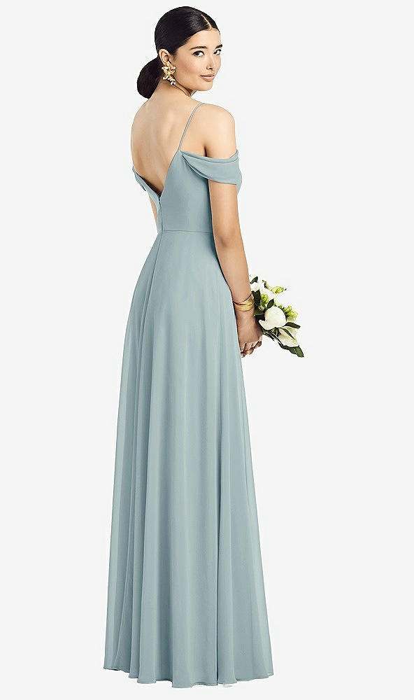 Back View - Morning Sky Cold-Shoulder V-Back Chiffon Maxi Dress