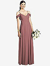 Front View Thumbnail - Rosewood Cold-Shoulder V-Back Chiffon Maxi Dress