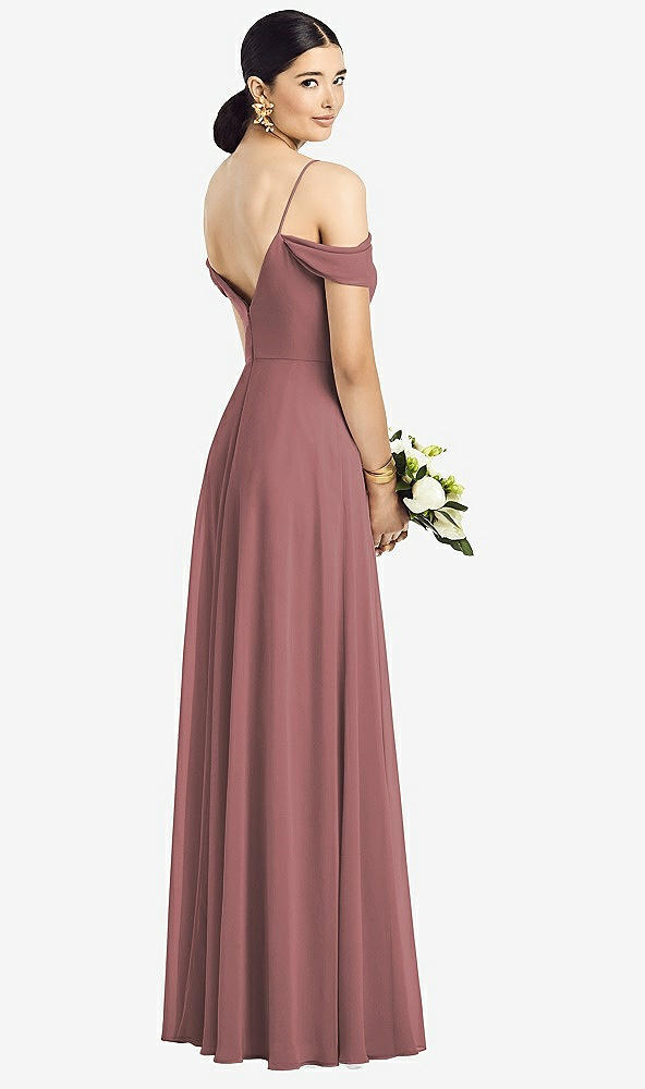 Back View - Rosewood Cold-Shoulder V-Back Chiffon Maxi Dress