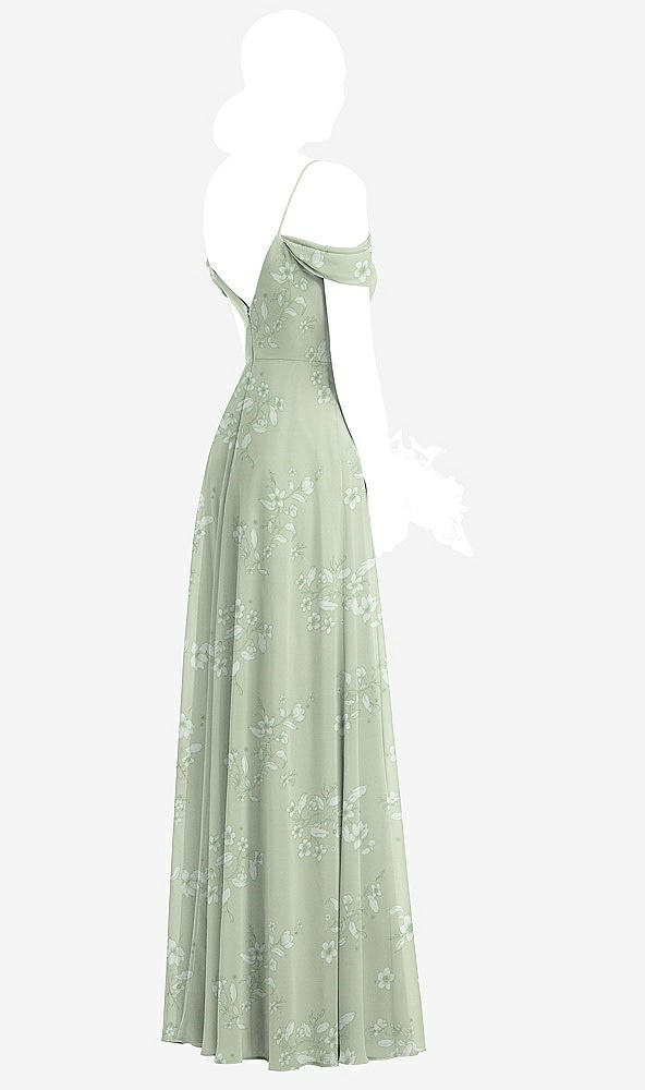 Back View - Vintage Primrose Sage Cold-Shoulder V-Back Chiffon Maxi Dress