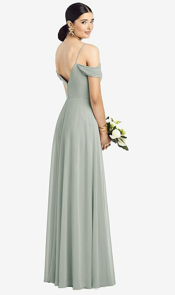 Back View - Willow Green Cold-Shoulder V-Back Chiffon Maxi Dress