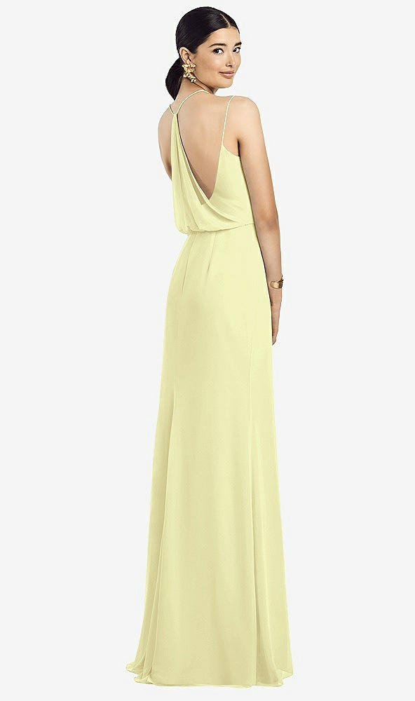 Front View - Butter Yellow Draped Blouson Back Chiffon Maxi Dress