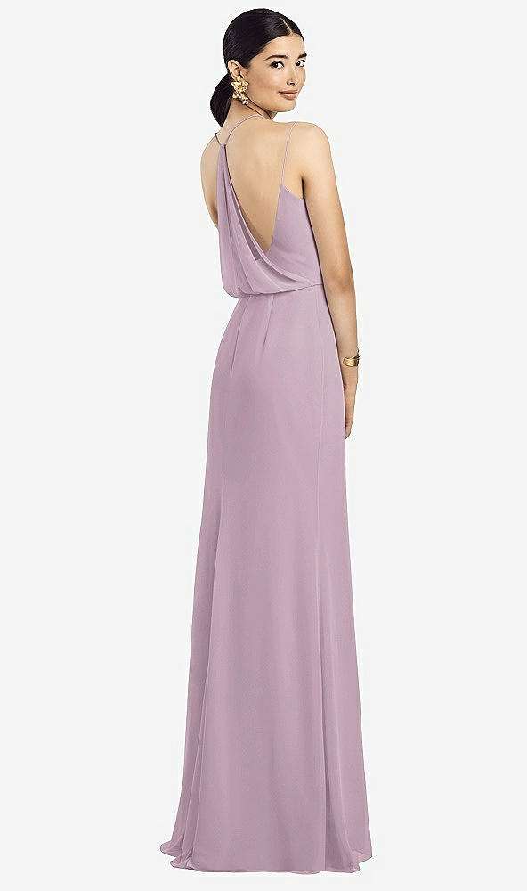 Front View - Suede Rose Draped Blouson Back Chiffon Maxi Dress