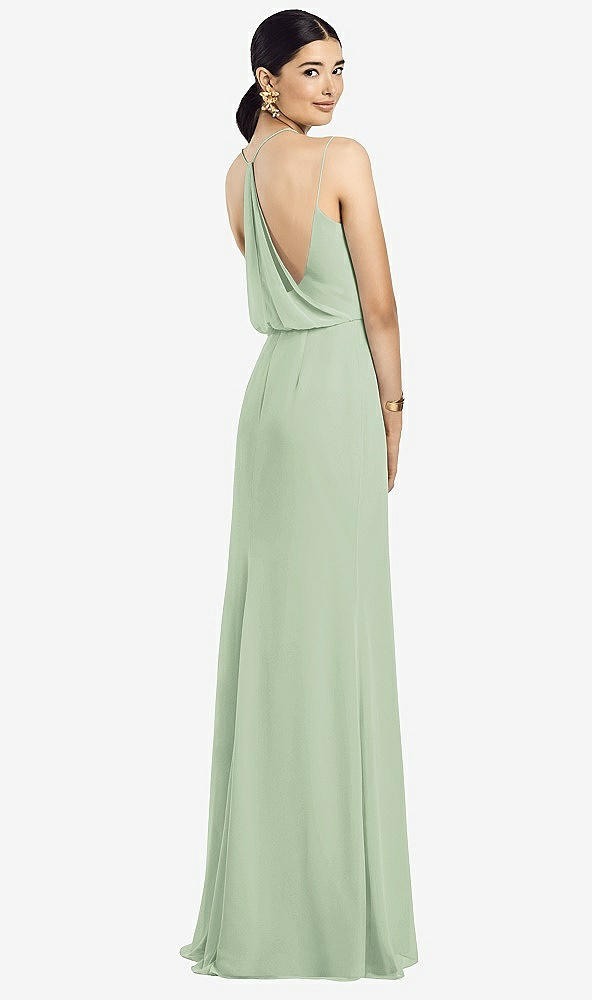 Front View - Celadon Draped Blouson Back Chiffon Maxi Dress