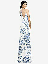 Front View Thumbnail - Cottage Rose Dusk Blue Draped Blouson Back Chiffon Maxi Dress