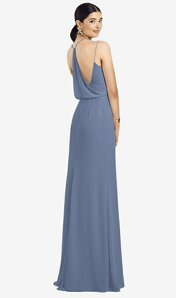 Front View - Larkspur Blue Draped Blouson Back Chiffon Maxi Dress