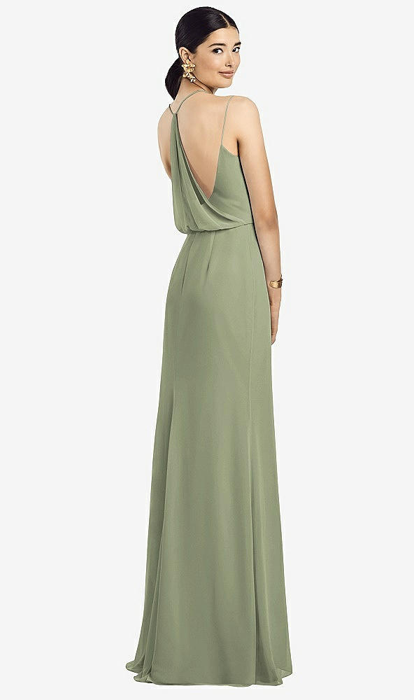 Front View - Sage Draped Blouson Back Chiffon Maxi Dress