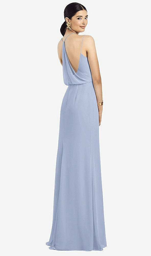 Front View - Sky Blue Draped Blouson Back Chiffon Maxi Dress