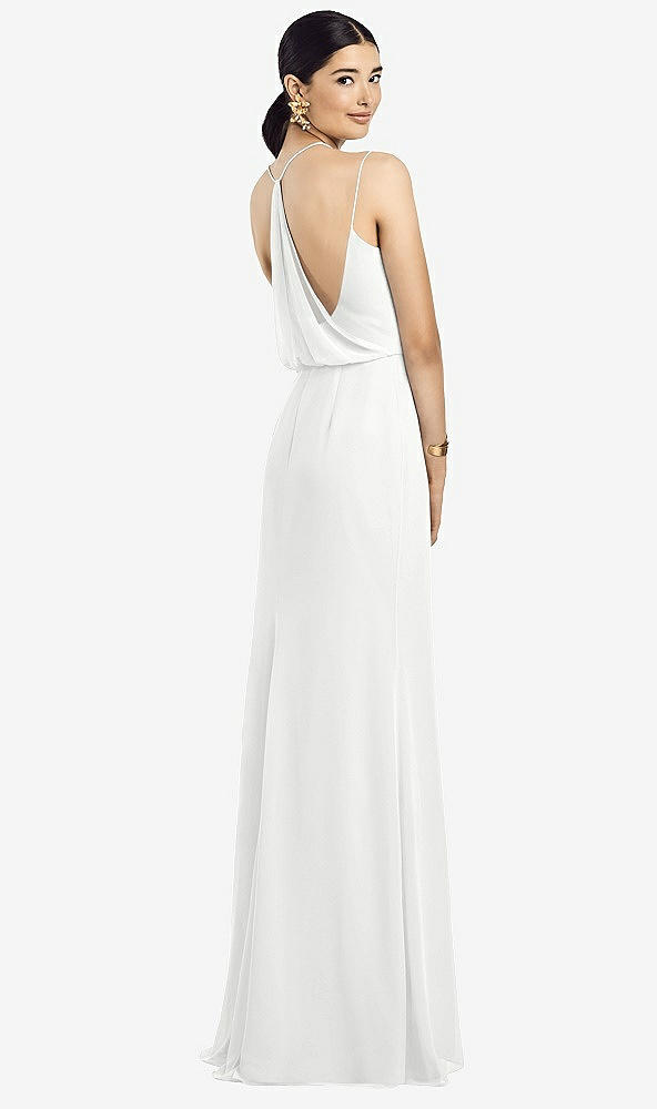 Front View - White Draped Blouson Back Chiffon Maxi Dress