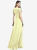 Rear View Thumbnail - Butter Yellow Flutter Sleeve Faux Wrap Chiffon Dress