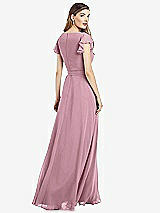 Rear View Thumbnail - Dusty Pink Flutter Sleeve Faux Wrap Chiffon Dress