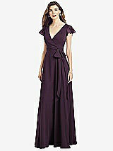 Front View Thumbnail - Aubergine Flutter Sleeve Faux Wrap Chiffon Dress