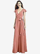 Front View Thumbnail - Desert Rose Flutter Sleeve Faux Wrap Chiffon Dress