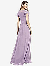 Rear View Thumbnail - Pale Purple Flutter Sleeve Faux Wrap Chiffon Dress