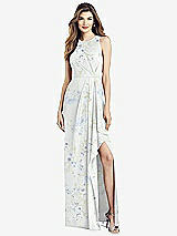 Alt View 1 Thumbnail - Bleu Garden Sleeveless Chiffon Dress with Draped Front Slit