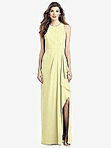 Front View Thumbnail - Butter Yellow Sleeveless Chiffon Dress with Draped Front Slit