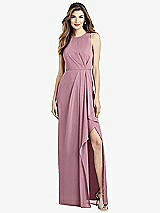 Alt View 1 Thumbnail - Dusty Pink Sleeveless Chiffon Dress with Draped Front Slit