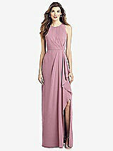 Front View Thumbnail - Dusty Pink Sleeveless Chiffon Dress with Draped Front Slit